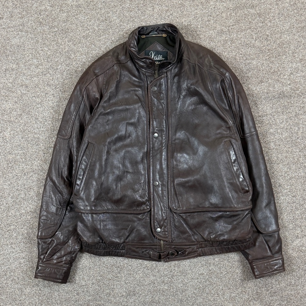 Vintage J Walden Brown Genuine Leather Bomber Jackets Men’s 40 Medium Full Zip‎